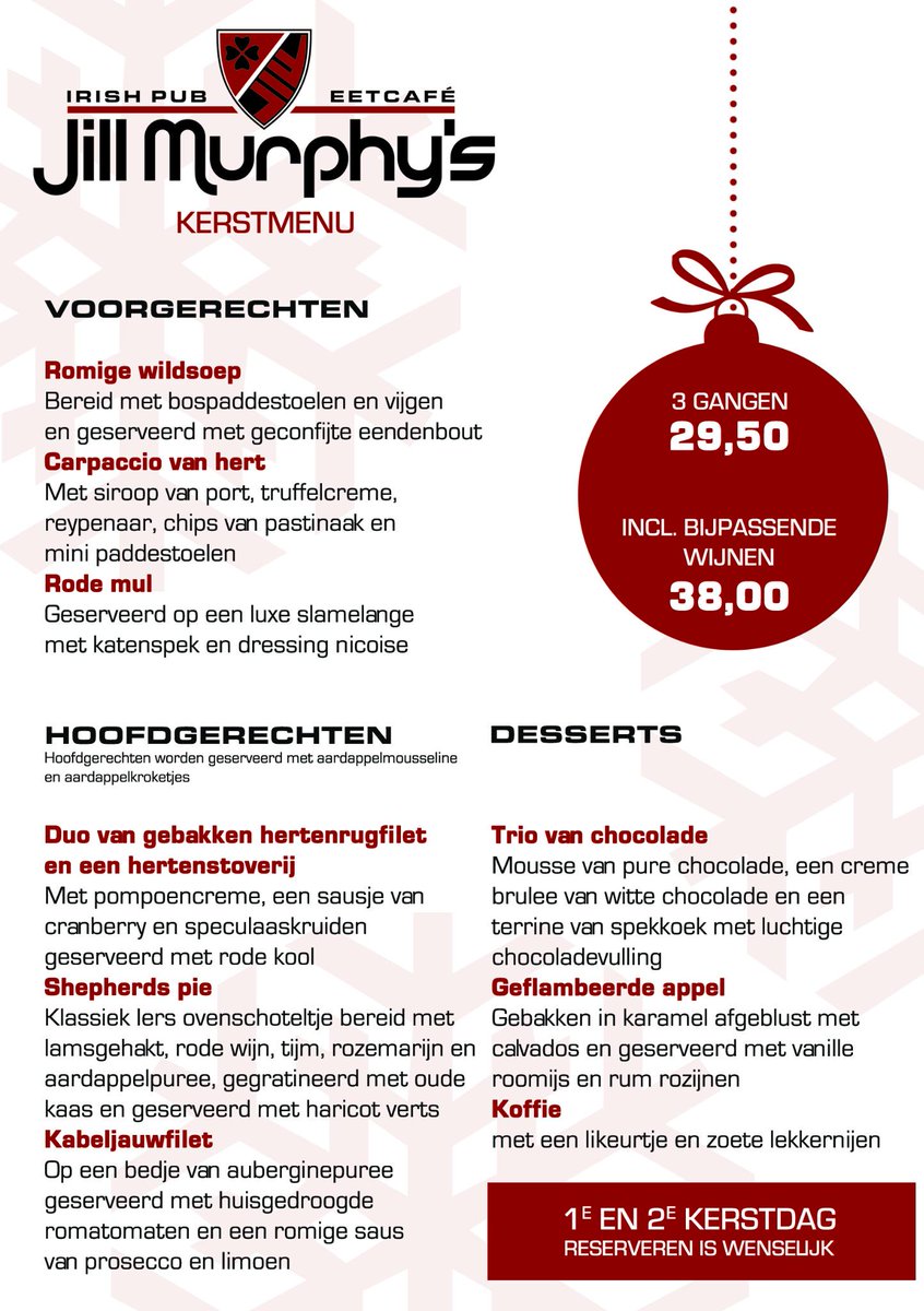 Nog geen plannen voor de kerst? Kom lekker en betaalbaar dineren bij Jill!