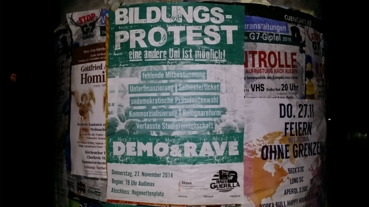 Vor 5 Jahren besetzte ich mit vielen anderen das Audimax der FAU #Erlangen. Wir bleiben dran: Demo &amp; Rave! #Unibrennt