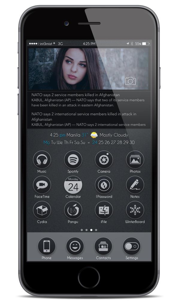 int3rnist's tweet image. My setup for today :)
#CoreTheme + Core #iWidget UniAw 3.2 + #HomeScreenDesigner Tweak + #icon0matic Square Icon