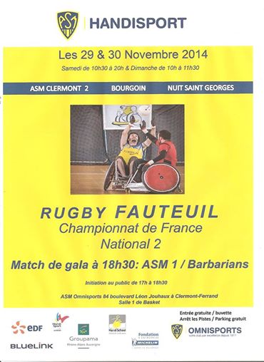 RFASM's tweet photo. Championnat de France National 2 de rugby fauteuil avec l'@RFASM à #clermontfd http://t.co/4jJIk3hqqZ