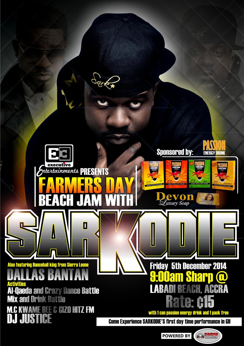 CowriesKumi's tweet photo. Call It A ★★★★★ BeachJam 🎪 with @sarkodie /Friday 5th December In Celebration Of #FarmersDay #LABADIBEACH 9am sharp,  http://t.co/v0v3oRrjh5