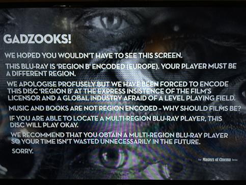 The region lock info screen on the <a href="/mastersofcinema/">Masters of Cinema</a> METROPOLIS Blu-ray is part polite/part polemic. I like it. |