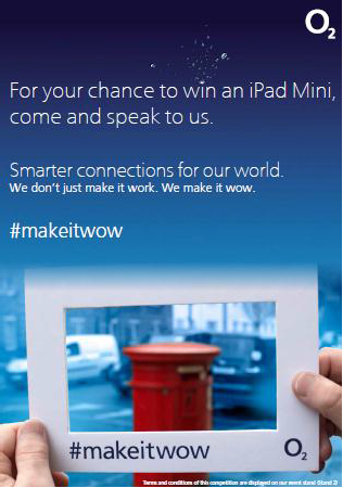 Joseph1neS's tweet photo. Remember to pick up an #O2 #MakeItWow frame from us @iotconferences tomorrow to compete for an iPad mini. http://t.co/KBh1xHP4W6