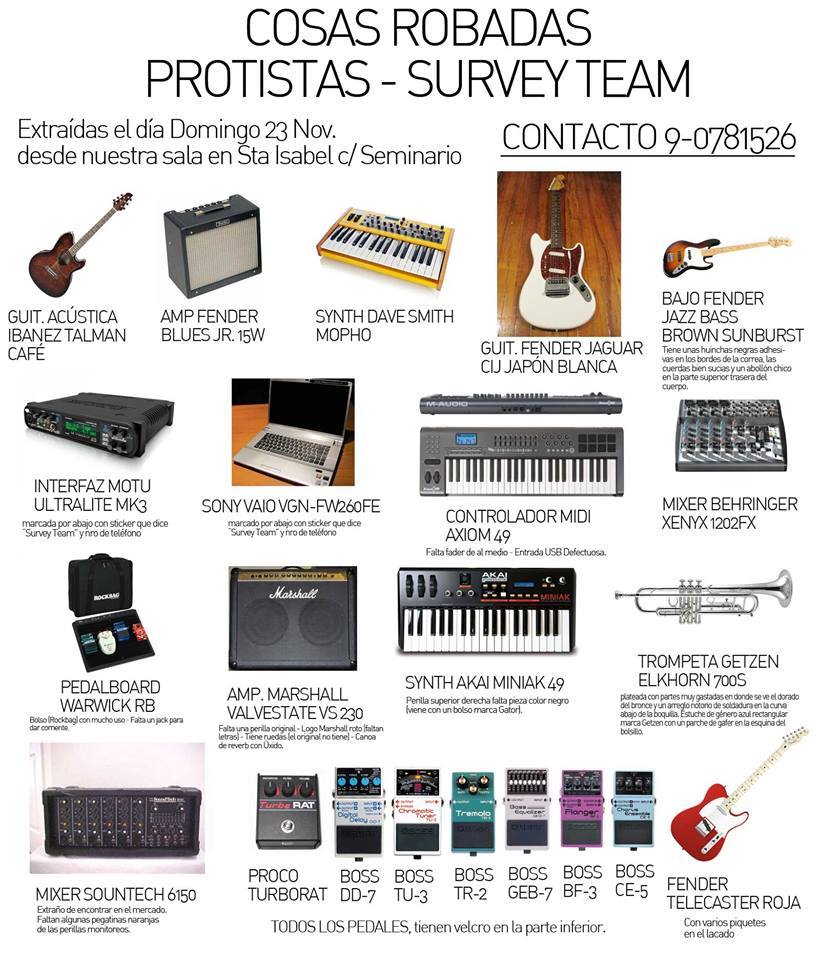 melodicacl's tweet photo. @protistas sufrieron el robo de sus instrumentos. Por favor, difundir. http://t.co/Rjh83DcN5w