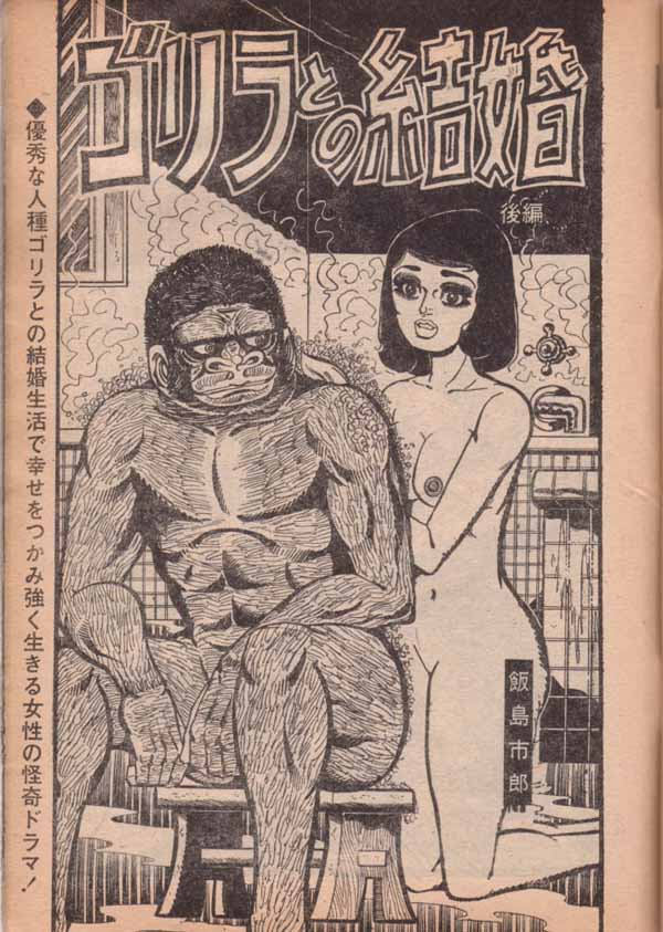 HORRORmanga_bot's tweet photo. 飯島市郎「ゴリラとの結婚」後編　日本社 漫画ブラックパンチ1970年06月号 http://t.co/dRDvAGab9A