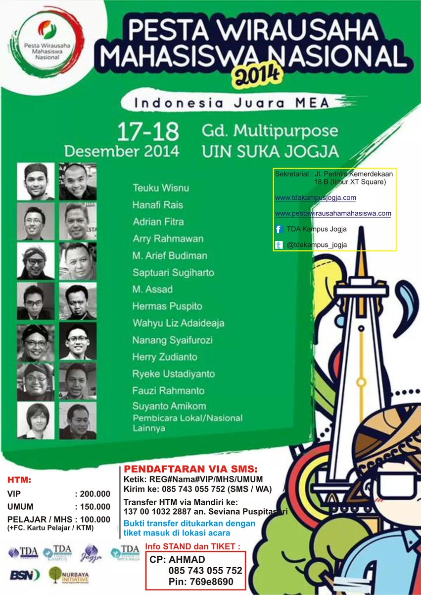 Jogja24Jam's tweet photo. 17-18Des14 | Pesta Wirausaha Mahasiswa Nasional 2014 #PWMN2014 | @TDAKampus_Jogja | info:085743055752 http://t.co/ipSZ2UBPTy -@AngkringARTIS