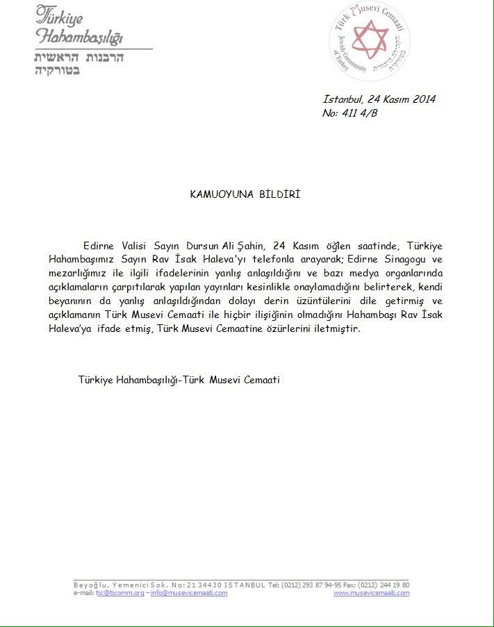 Türk Musevi Cemaatinin Edirne Valisi ile bugun yapilan yapilan gorusmeye ait kamuoyu bildirisi turkyahudileri.com/content/view/3…