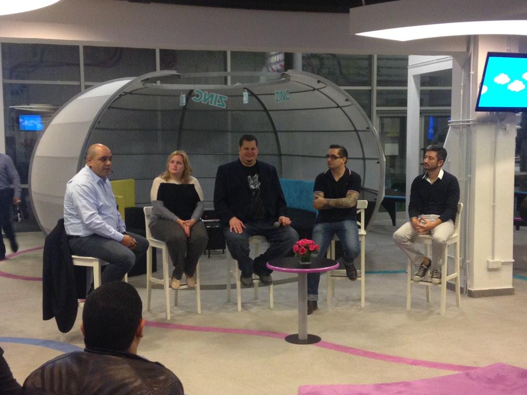 nourkhrais's tweet photo. Jordan Gaming Summit 2014 speakers in a Q&amp;A session at Zinc @ZainJo @KHBPJo @JoGS2014 http://t.co/bL8BJx4ozj