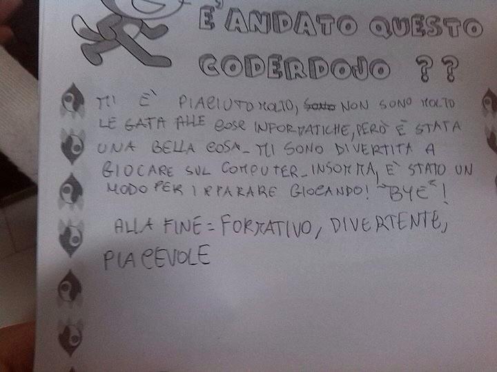 cenzo_pitrelli's tweet photo. Alcuni giudizi dei bambini #mypolicoro #CoderBas #GoOnBas #ddaybas @goon_italia @Piersoft @miccign @rosettacarlomag http://t.co/SzitseRiY4