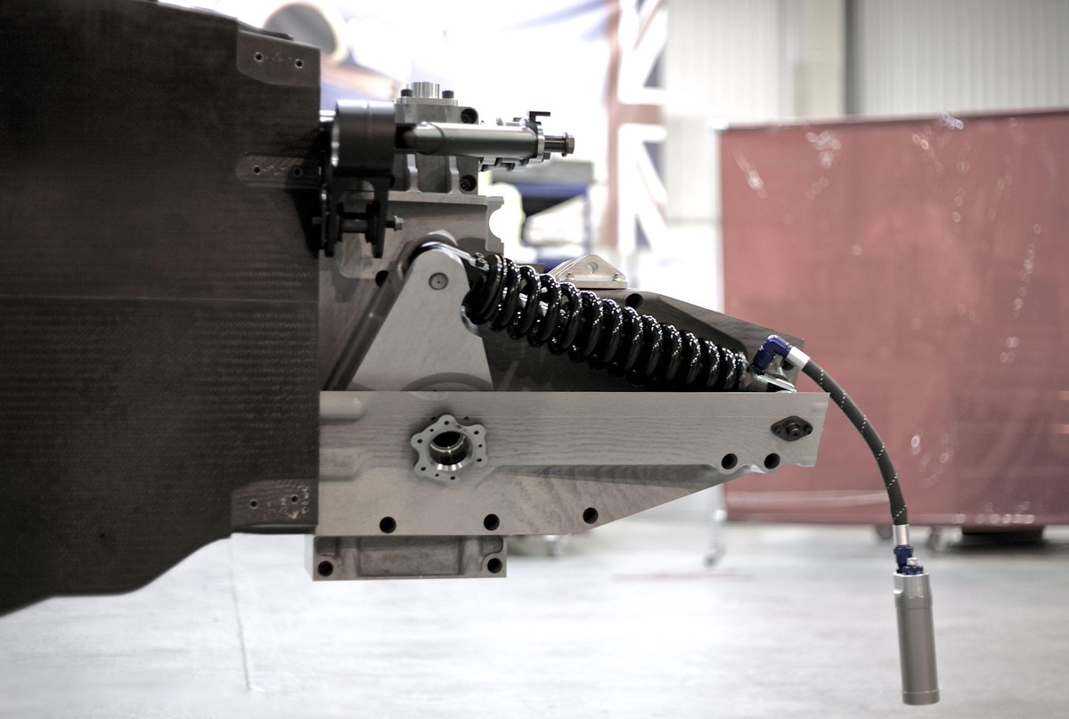 #WorkshopPics The #BLOODHOUND Build Team have added a rocker, spring &amp; damper to the ‘goats head’
Pic by <a href="/Jules_T_/">Jules Tipler</a>