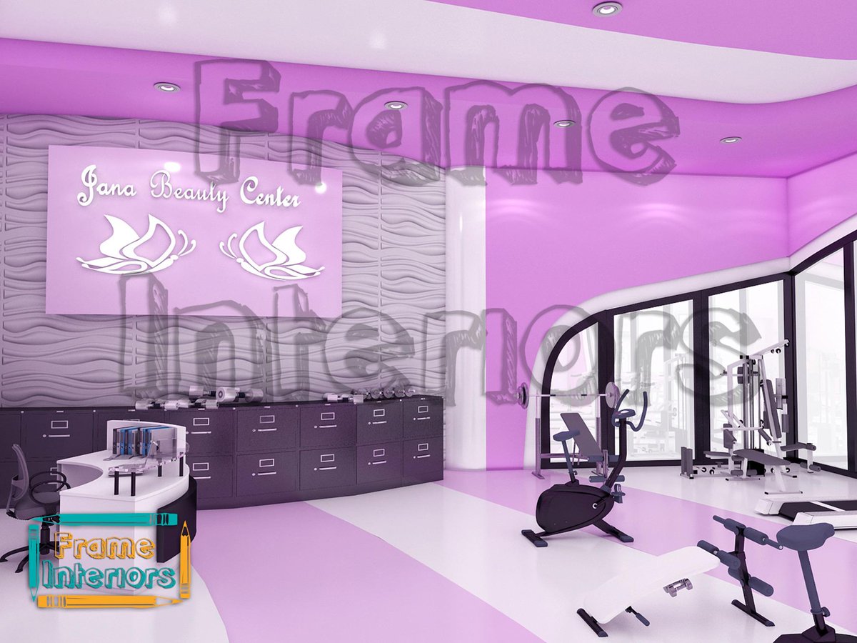 ThreeDesigners's tweet image. تصميم داخلي لصاله جيم نسائي باستخدام قواطيع من الجيبسيوم بورد وعمل اسقف باشكال ملائمه واضاءه ملائمه للمكان