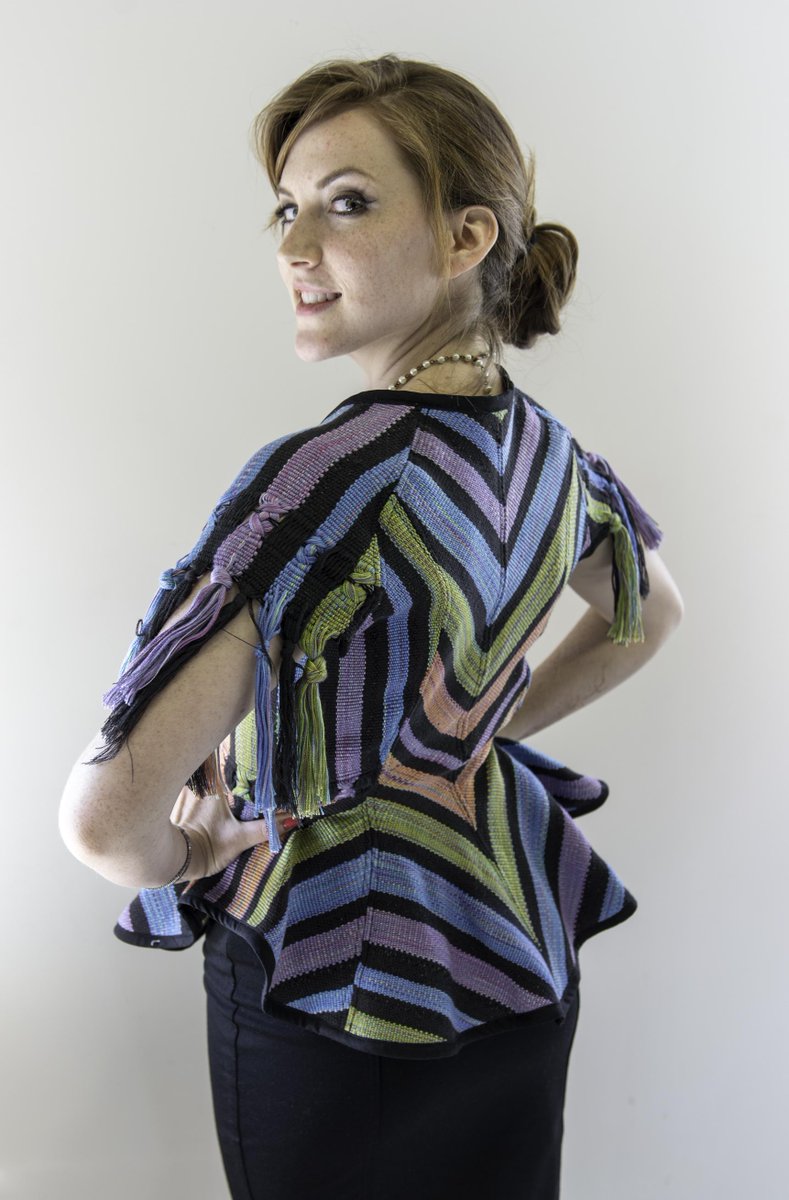 FIDM's tweet image. Featured #FIDMStudent work: hand woven fabric shirt by Textile Design Student Martha Calderon worn by @FIDM_Erica