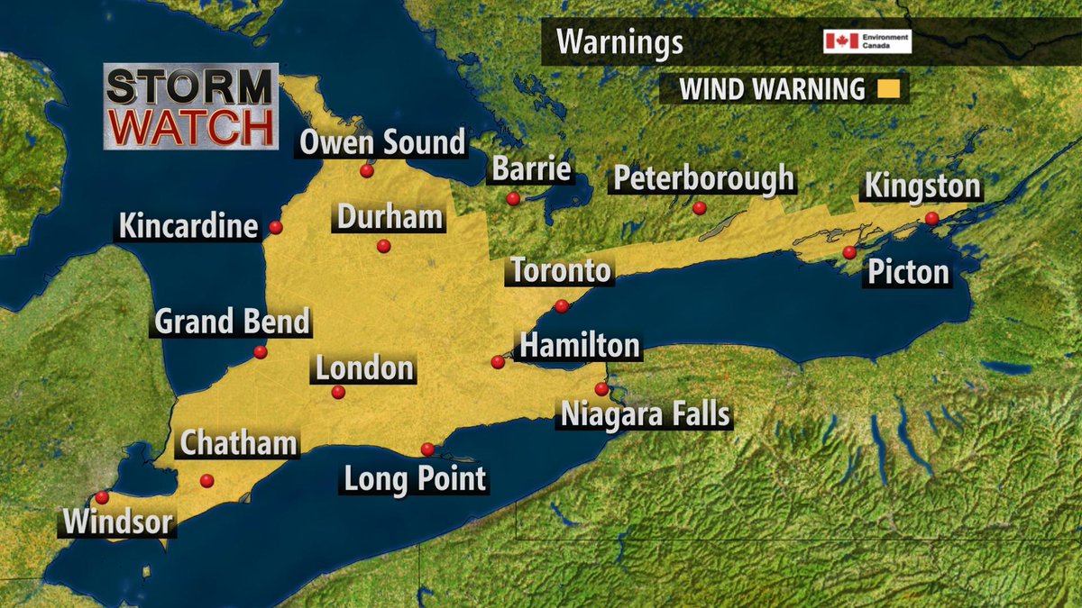 Wind warnings expanded again in southern ON. The latest: oak.ctx.ly/r/23b4t #onstorm