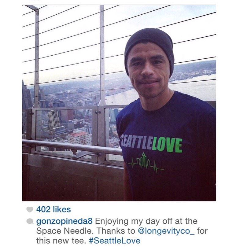 Longevity_co's tweet photo. S/O to @GonzoPineda8 for reppin our Seattle Love tee this past weekend | #Longevityplus x #Sounders | #SeattleLove http://t.co/QheIvzUb3O