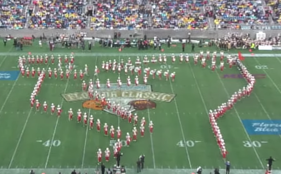 BleacherReport's tweet photo. VIDEO: Florida A&amp;M’s band formed Kermit's ‘But that’s none of my business’ meme at halftime http://t.co/gLc5OLBGxQ http://t.co/zvV3AXI7LZ