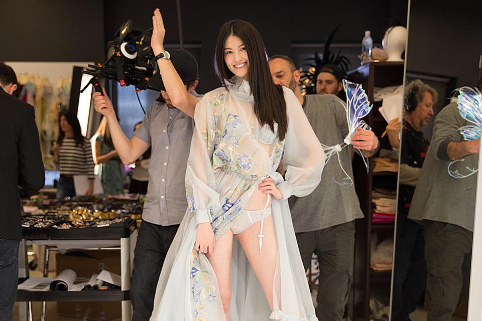 A floral fairy tale… <a href="/sui_he/">Sui He</a> at her #VSFashionShow fitting.