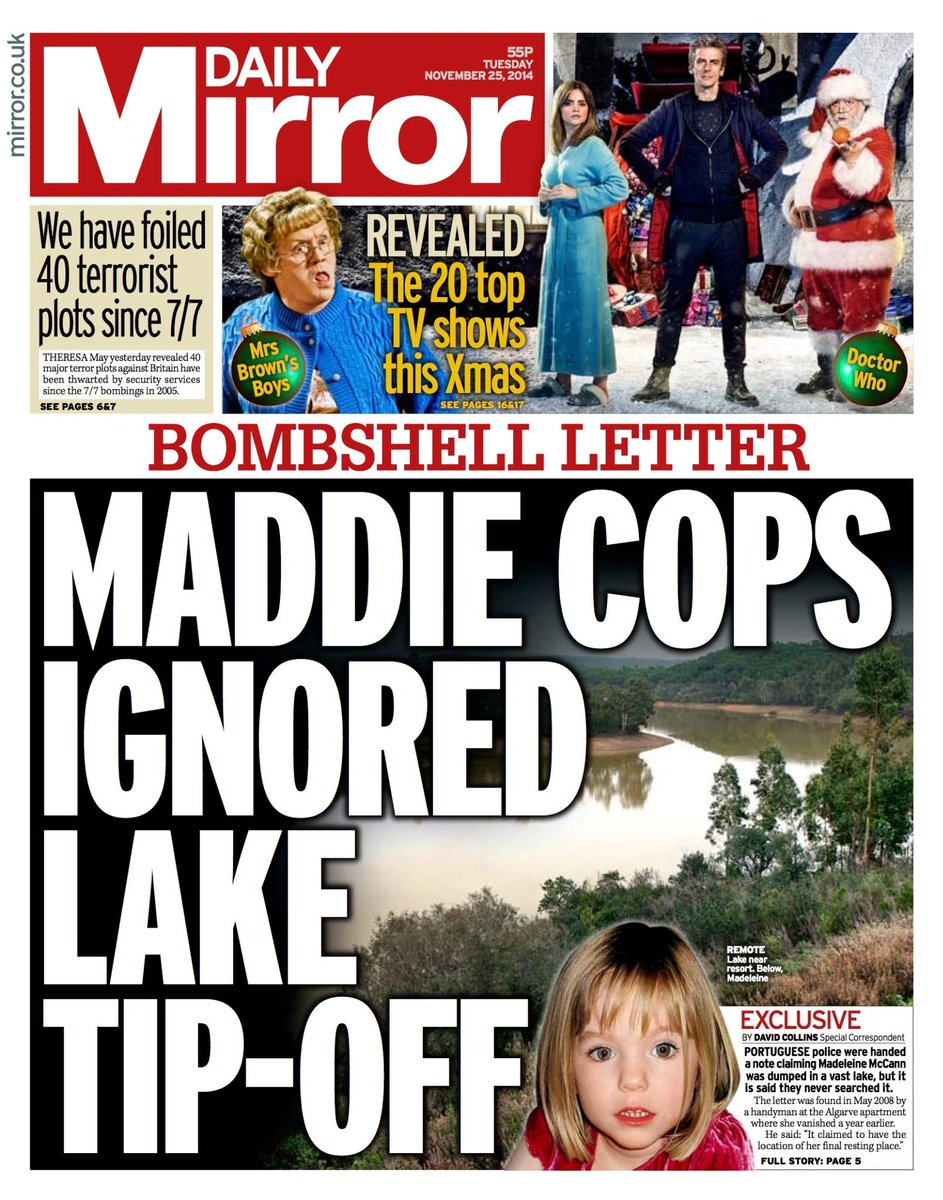 Madeleine McCann dumped in lake (Daily Mirror) and EXPRESS 30 Nov - 3 witesses to be questioned who arrived on the scene soon after Maddie was abducted B3PappmIQAAlZd-