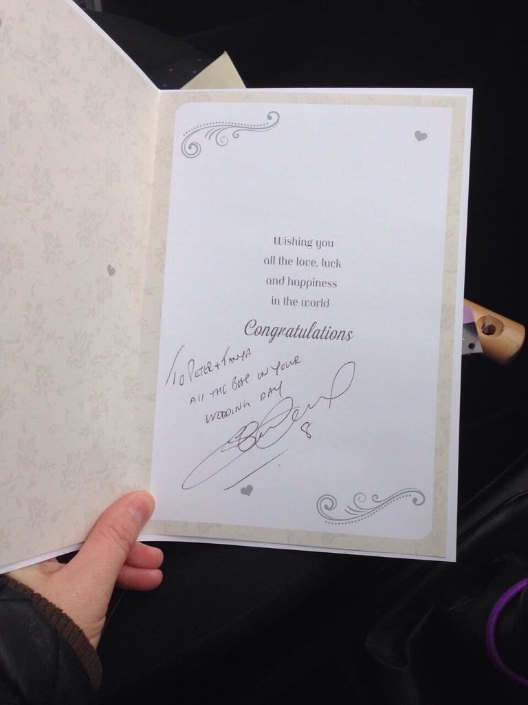 PeteM83's tweet photo. Thanks for the wedding card Steven Gerrard. Best gift ever. #Liverpool #Legend #YNWA #JFT96 http://t.co/nT8qHJJjJD