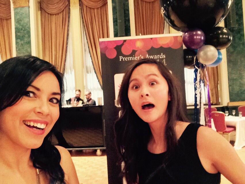 emmgryner's tweet photo. Hello from the Premier's Awards! #HES2014 with my pal @urbanbabble - our first "function" http://t.co/YWO4WNuXwc