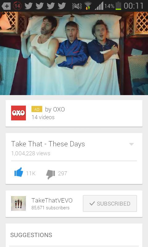 Betty_Jnr's tweet photo. @GaryBarlow @HowardDonald @OfficialMarkO
Over 1 million view of #TheseDaysVideo.
Love it x http://t.co/TqGL451mmD