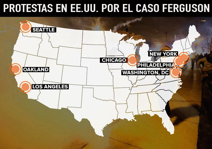 ActualidadRT's tweet photo. La ira de ciudadanos estadounidenses por caso Ferguson se propaga a lo largo y ancho del país http://t.co/v1DiKvL3Nm http://t.co/9U0G5ijLWc