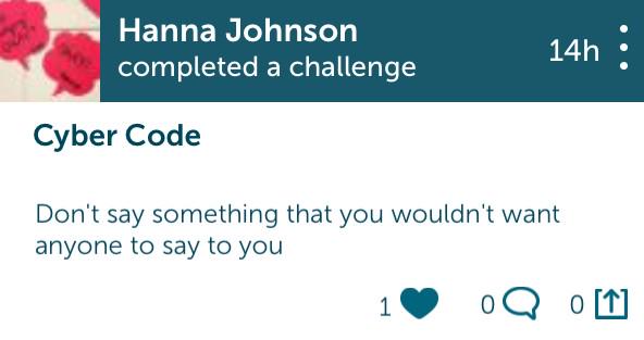 We_365's tweet photo. Here's what your missing on #We365. Wise words about #CyberCode from #we365er Hanna Johnson. What's your cyber code? http://t.co/RZDwDBMc13