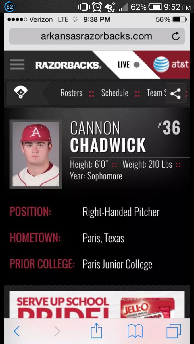 BfreezyN's tweet photo. So glad to see my long time friend playing  for my favorite team @CannonChadwick   #Hogs http://t.co/4cJ7KZaBXA