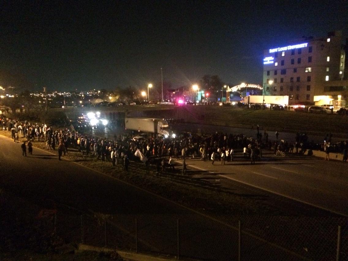 nickpistor's tweet image. I went to college less than a mile from here. Never saw a group of people shut interstate down. #Ferguson