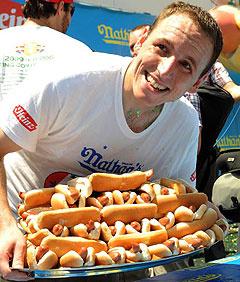 Happy birthday Joey Chestnut, world record hot dog eater, 69 dogs in 10 minutes 