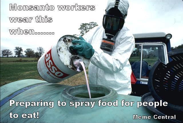 ICanStayHealthy's tweet photo. Monsanto workers wear this when...preparing to spray food for people to eat! #BoycottGMOs http://t.co/q8EUVJkknT