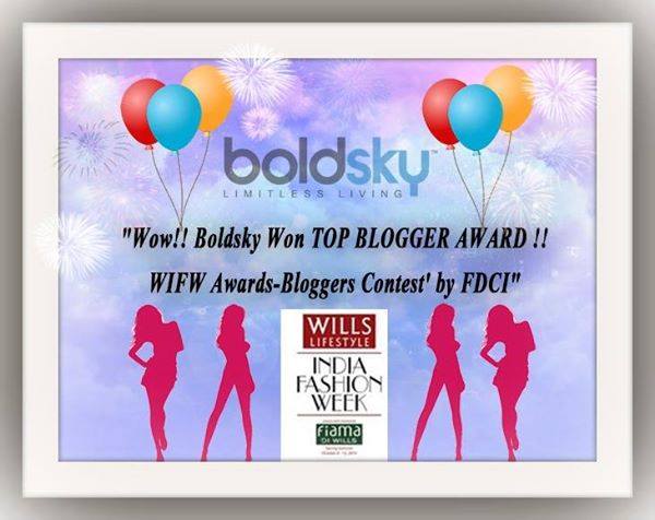 Boldsky's tweet photo. ! @boldskyliving Won "TOP BLOGGER AWARD" at #WIFW AwardsBloggersContest @TheFDCI #WIFWSS15 @WillsLifestyle #WIFW15 http://t.co/oNyJhnPzuF