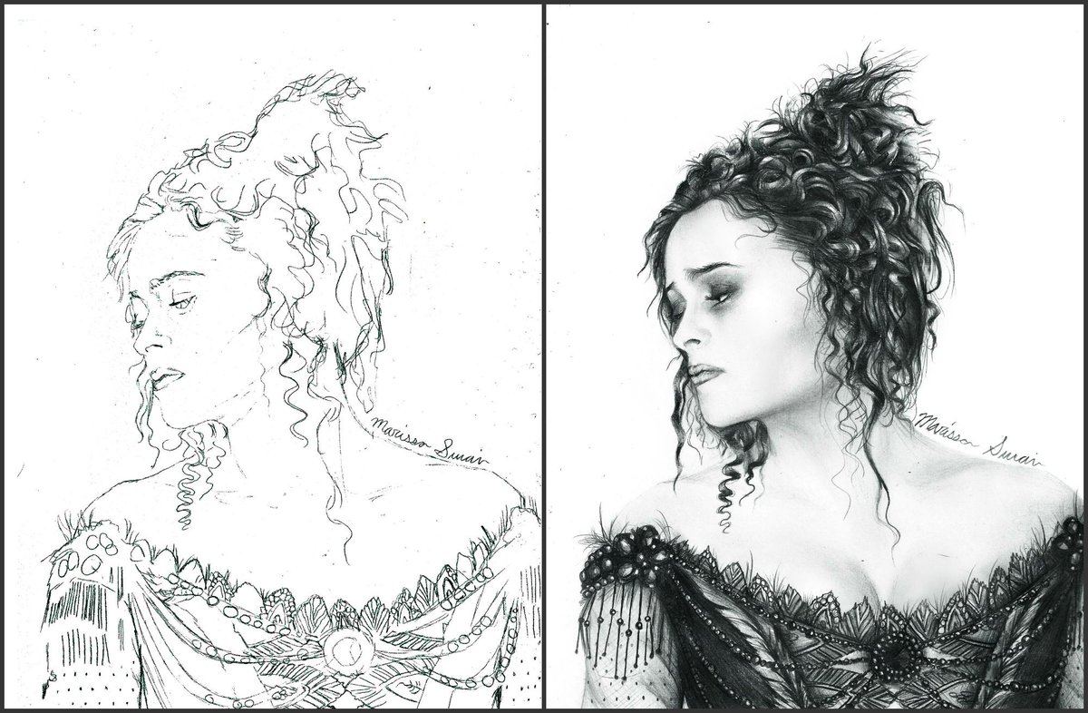 ImAlwaysBuzzing's tweet photo. Here's a before and after of this bae in case I never showed it before. #HelenaBonhamCarter #DrawingHelena #MrsLovett http://t.co/5QbUMTAgFE