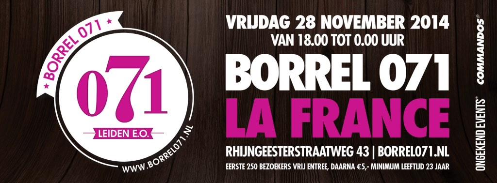 Borrel071's tweet photo. Aanstaande vrijdag! #Borrel071 bij La France #Oegstgeest. Start 18.00 uur. http://t.co/8sUIRzkShH