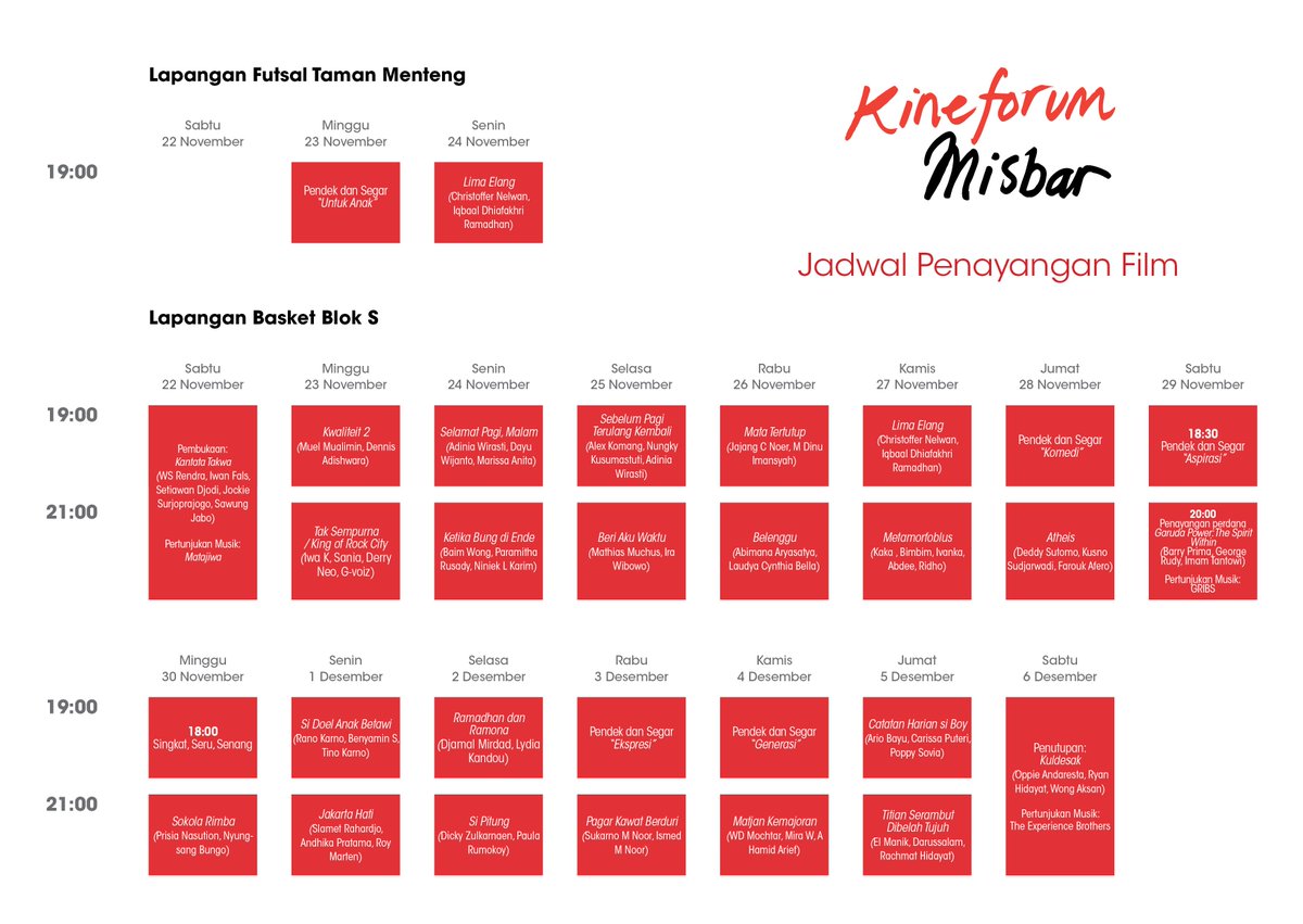 Jadwal Kineforum Misbar #SPTKthemovie malam ini pkl 19wib