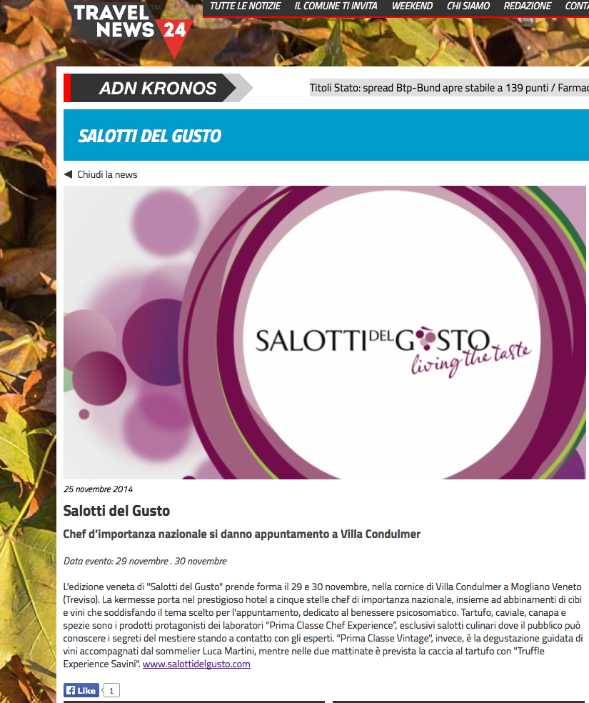 SalottidelGusto's tweet photo. Manca poco! Vi aspettiamo a @VillaCondulmer 29 e 30 novembre #SalottidelGusto http://t.co/zBGAQ0vItp @RaffaCBernini http://t.co/6sCDLNK5DS