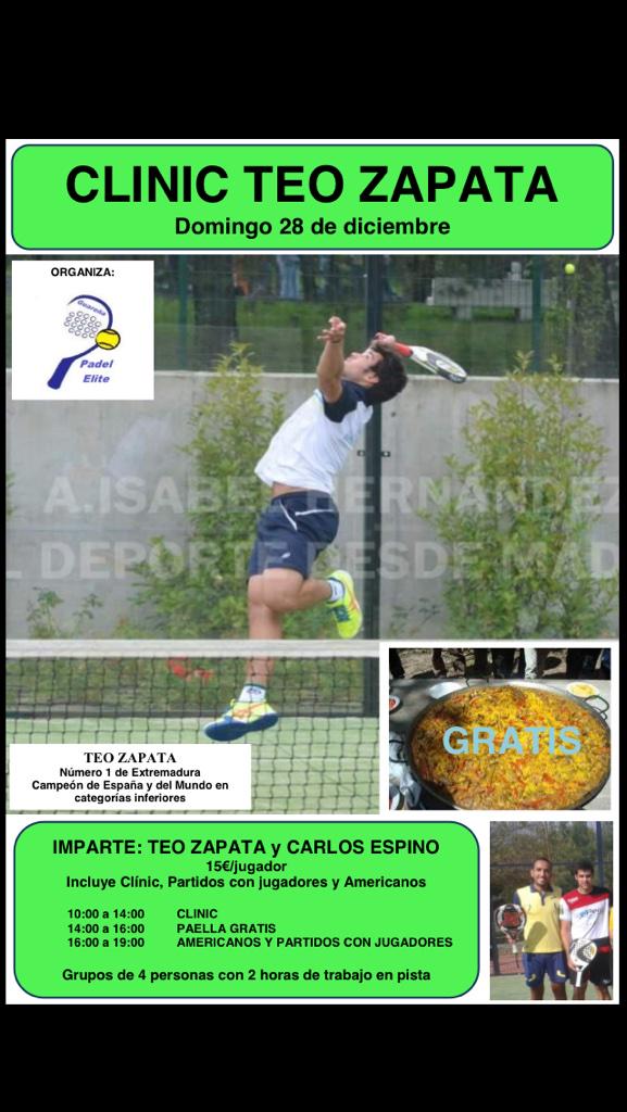Clinic de padel impartido por Teo Zapata y Carlos Espino en Padel Elite Indoor.
No os lo perdais!!!