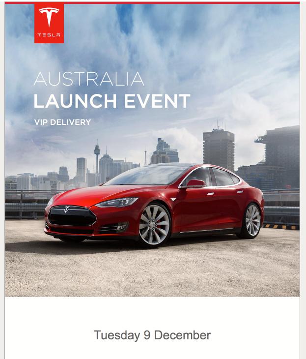 Tesla_Australia's tweet photo. Australian Model S launch event to take place in Sydney on Tuesday the 9th of December. http://t.co/YWWrGxUd4x