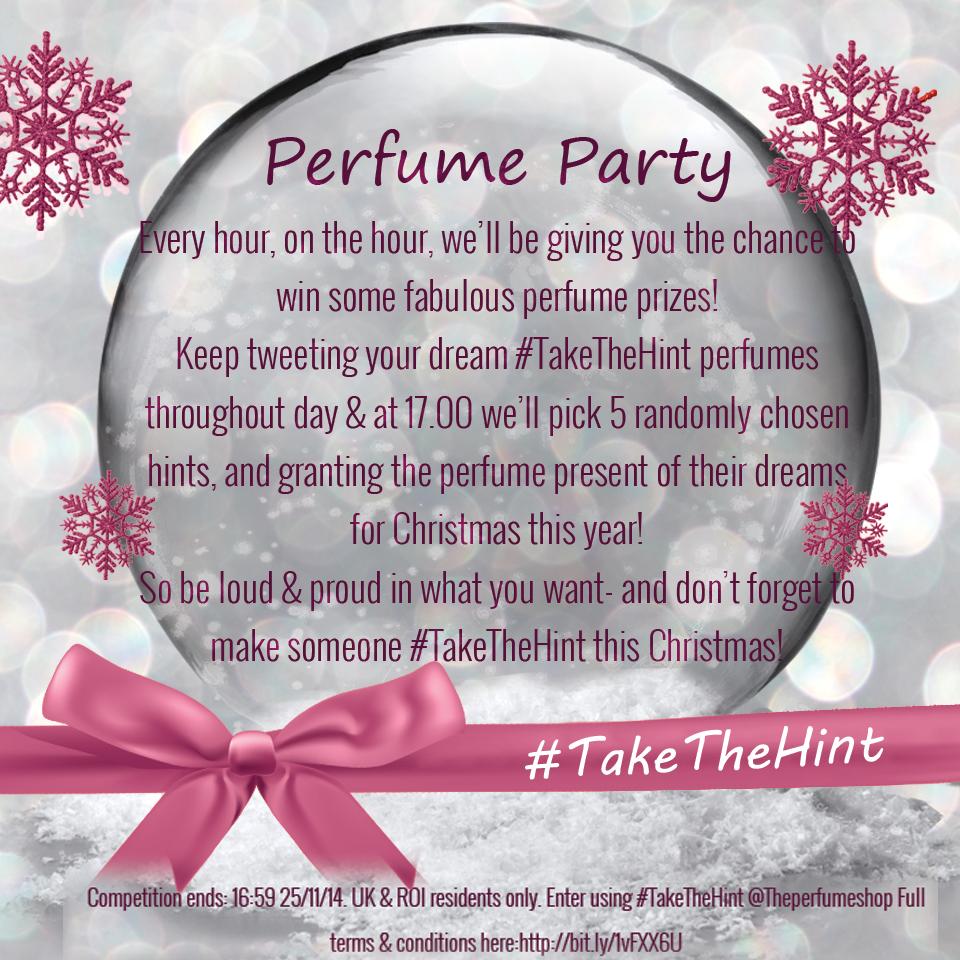 ThePerfumeShop's tweet photo. We’re having a Perfume Party &amp; everyone's invited! What do you want for XMAS this year? Tweet us #TakeTheHint RT! http://t.co/U3EsZslbQm