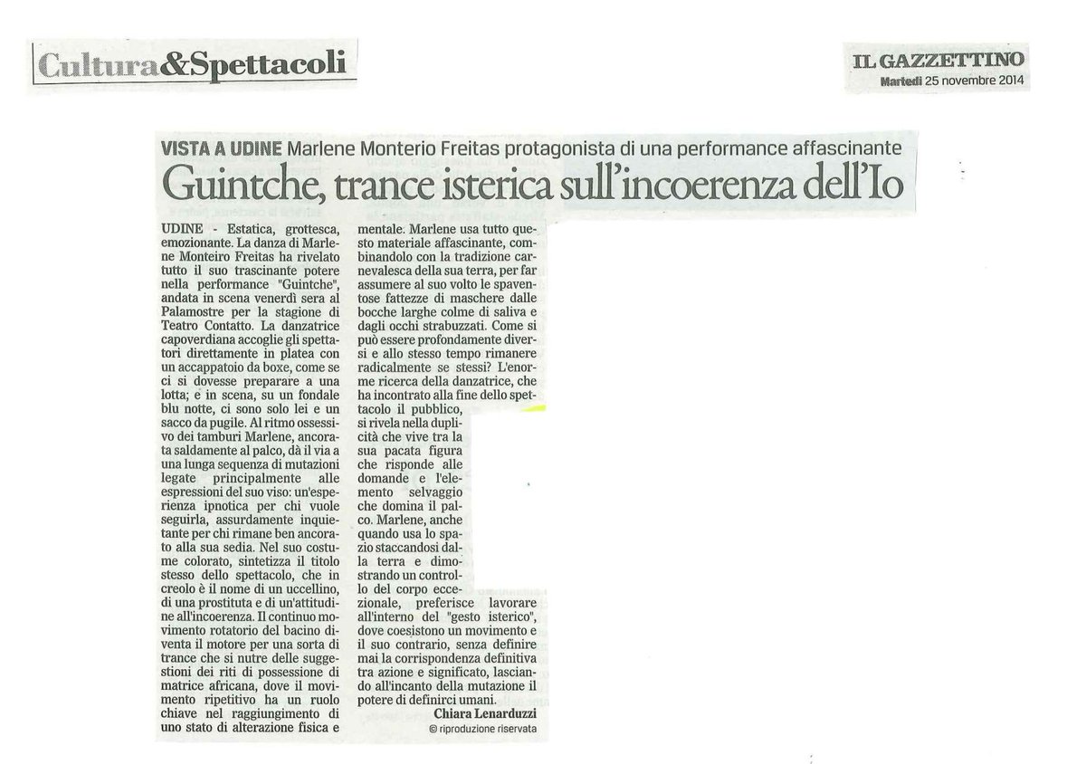 CSSUdine's tweet photo. 21/11 #Guintche trance isterica incoerenza Io:#MarleneMonteiroFreitas #TeatroContatto #Udine #CLenarduzzi @Gazzettino http://t.co/JnljgikpOg
