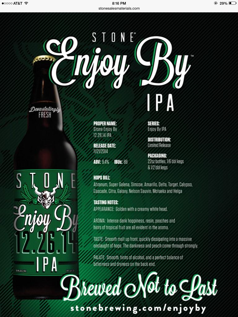 Have you picked up your Stone #EnjoyBy 12.26.14 IPA? Look for it at your favorite bar, restaurant or bottle shops!