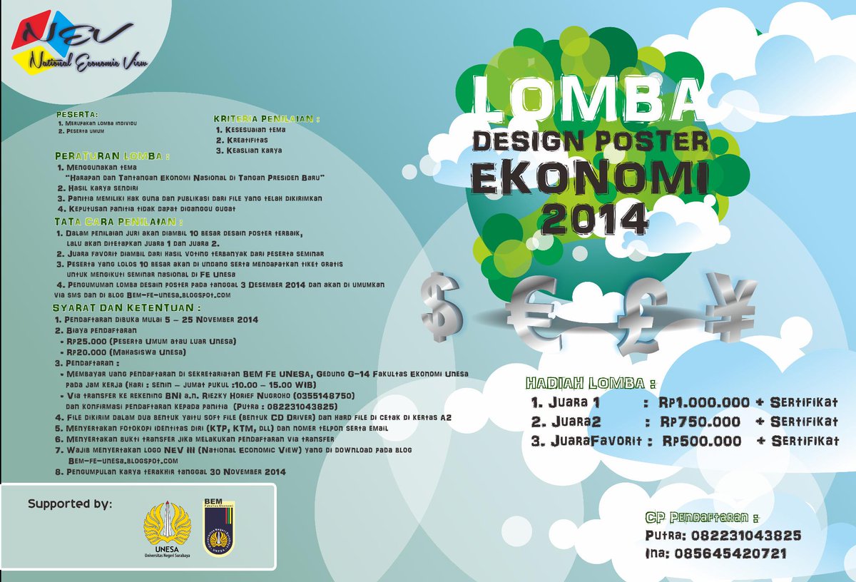 Pintar design? yuk daftar "Lomba design poster ekonomi 2014" nanti hasil karyamu dijadikan pameran di acara NEV III..