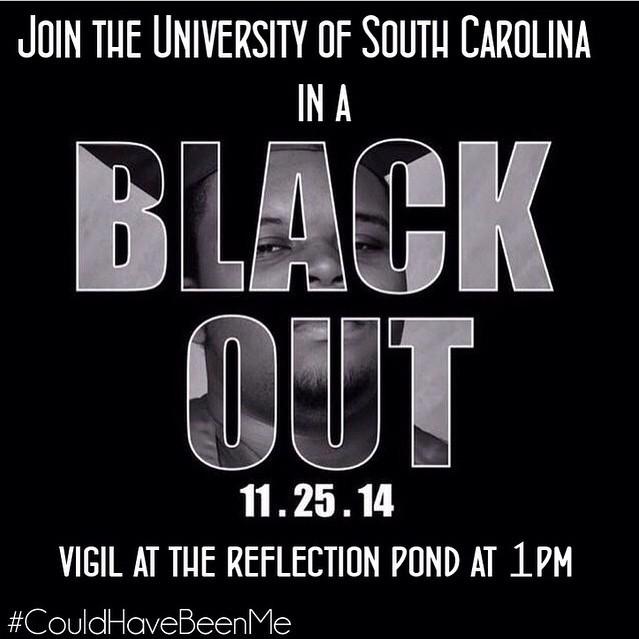 USC_Betas's tweet photo. #UofSC, join the #BlackOutUSC vigil today at 1pm at the Reflection pond in front of the library. #CouldHaveBeenMe http://t.co/bB072MsGst