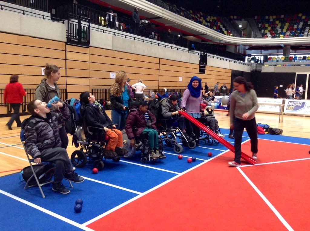 SOGreatBritain's tweet photo. @MotivateEast is starting the afternoon rounds of #Boccia taster sessions at the #ELDSA Activity Fair! http://t.co/mxMZAZ8w62