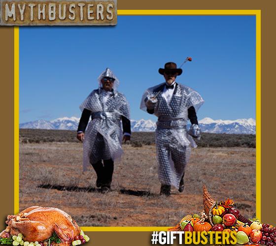 MythBusters's tweet photo. Duct tape + bubble wrap = survival? Watch the FULL EPISODE, here → http://t.co/GLOlr18DKy #GiftBusters http://t.co/V7DeRxdNDY
