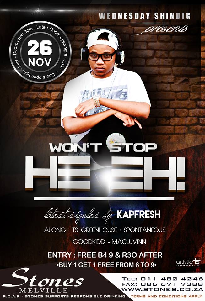 1 Day left 4 Wont Stop <a href="/StonesMelville/">#ShakedownThursday</a> ft KapFresh, <a href="/TS_GreenHouse/">Thebe Samuel</a> , <a href="/Spontaneous_Dj/">The Peoples Dj</a> , Dj Goodkidd and <a href="/Dj_Macluvin/">DJ Macluvin</a>