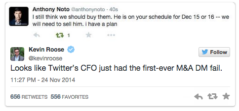 HPShopping's tweet image. Twitter exec blows plan to buy startup... on Twitter #dmfail huff.to/1vju0aD