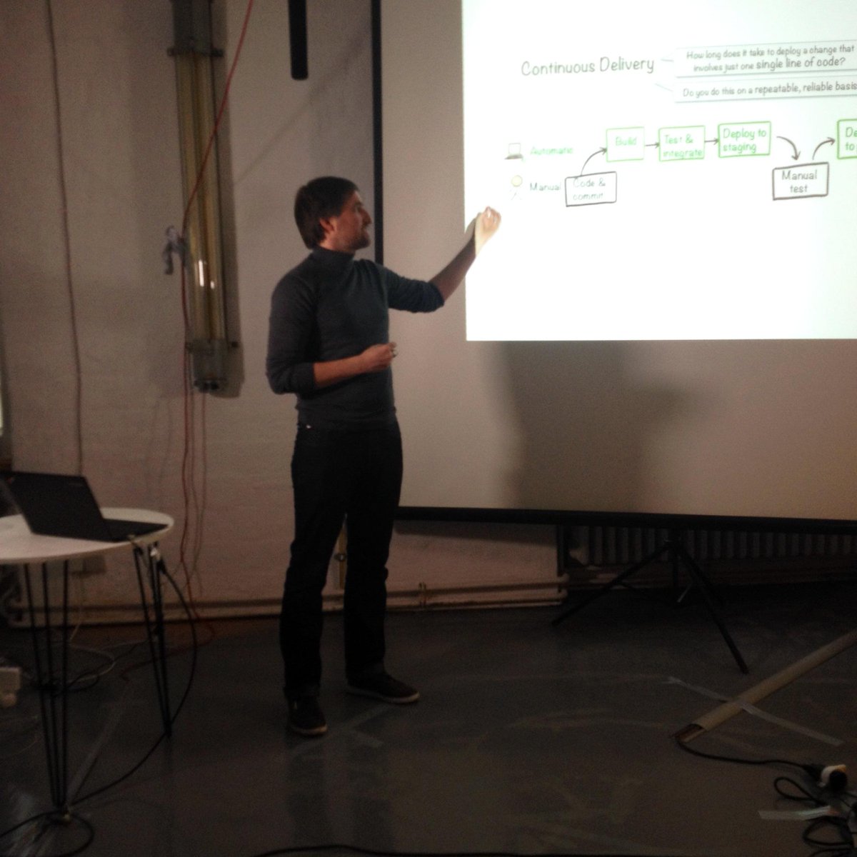 ethereum's tweet image. Sven: Continuous integration for the win. #Devcon