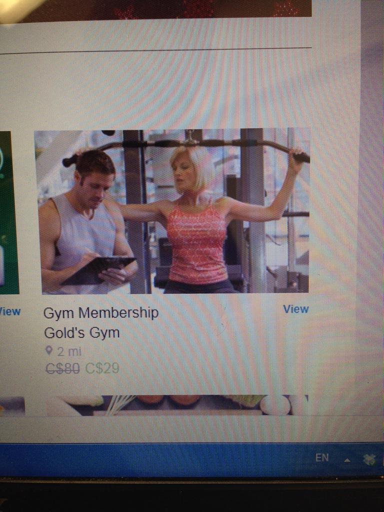 refsdprtyprgm's tweet photo. Hmm, something about this Groupon ad for golds gym seems like the start of some scuzzy porno.. #icanhearthemusicnow http://t.co/ZX3gYqreJG