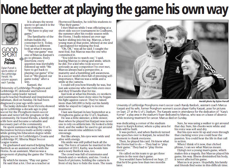 Nothing but class from <a href="/dylpurcell/">Dylan Purcell</a> &amp; <a href="/Leth_Herald/">Lethbridge Herald</a> in today's paper. A fantastic article honoring Marcus Karpati #MK4