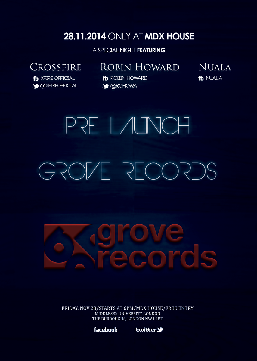 MiddlesexUni's tweet image. Pre-launch @ProjectGroveRec. Independent record label FOR students RUN BY students. Friday 28 Nov @ MDX HOUSE